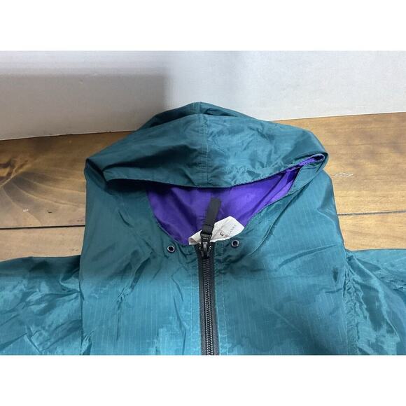 Helly Hansen Jacket Mens Small Green Rip Stop Hooded Rain Jacket Long Sleeve Zip - Picture 4 of 10